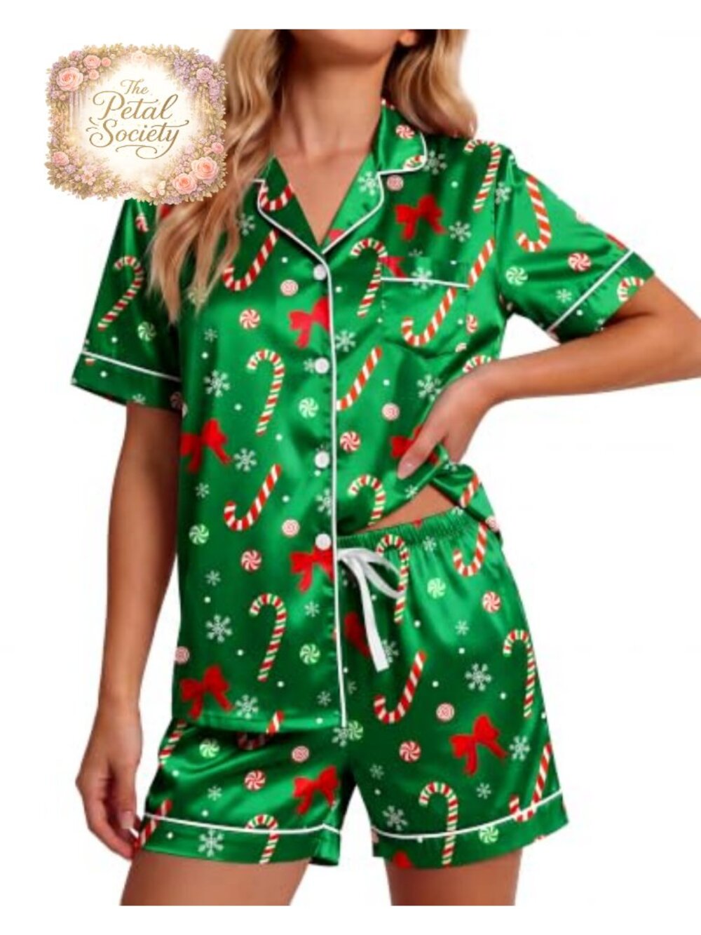 Womens Silk Satin Pajamas Set Short Sleeve Button Down 2 Piece Shorts Lounge